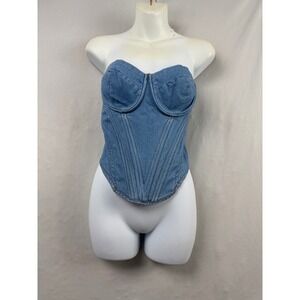 Fashion Nova Denim Corset Top Womens Large Blue Strapless Bustier
